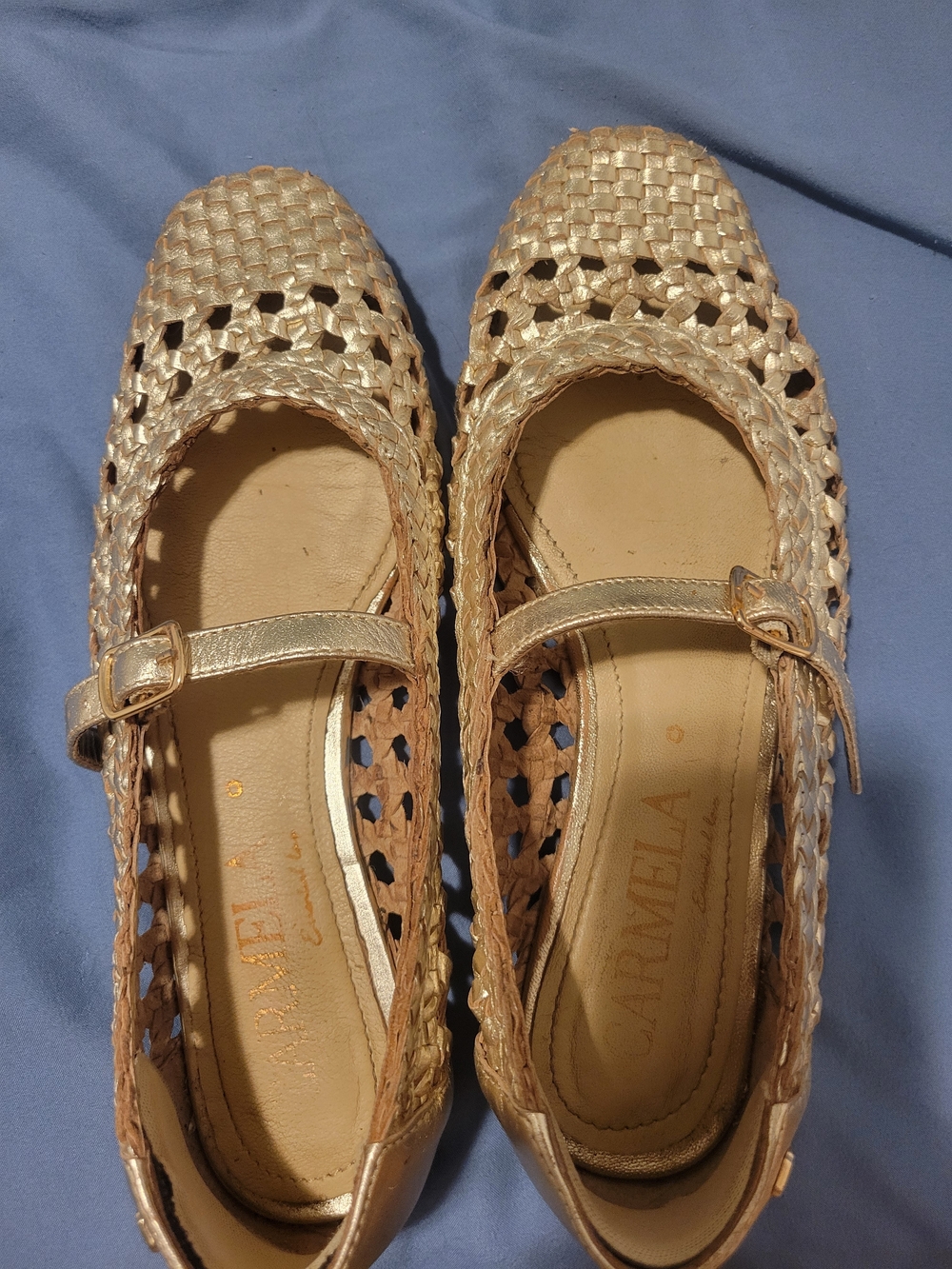 Carmela Metallic Leather Woven Mary Jane Flats - Gold